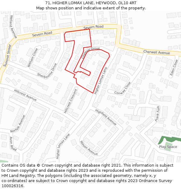 71, HIGHER LOMAX LANE, HEYWOOD, OL10 4RT: Location map and indicative extent of plot