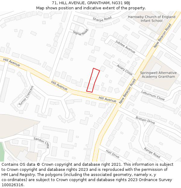 71, HILL AVENUE, GRANTHAM, NG31 9BJ: Location map and indicative extent of plot