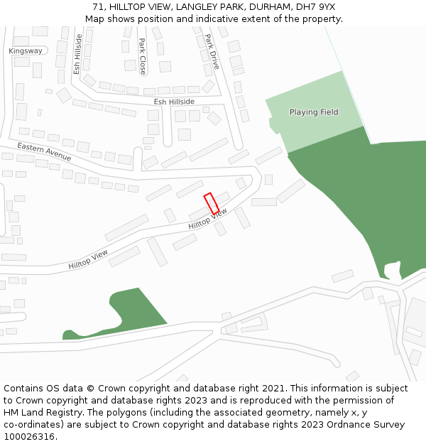 71, HILLTOP VIEW, LANGLEY PARK, DURHAM, DH7 9YX: Location map and indicative extent of plot