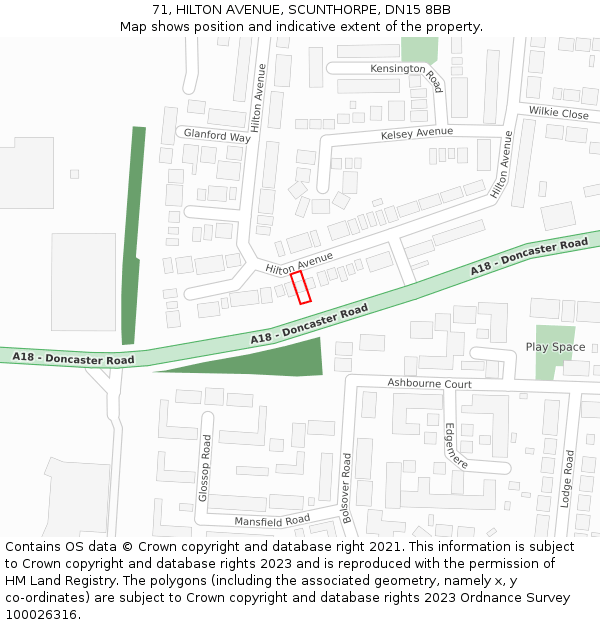 71, HILTON AVENUE, SCUNTHORPE, DN15 8BB: Location map and indicative extent of plot