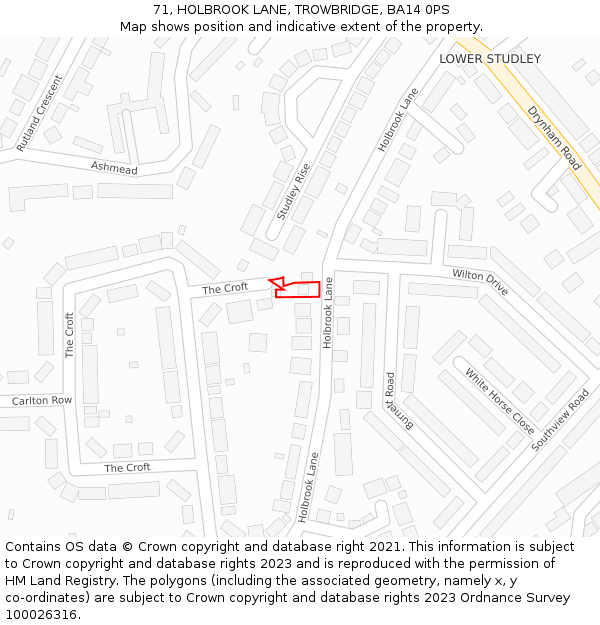 71, HOLBROOK LANE, TROWBRIDGE, BA14 0PS: Location map and indicative extent of plot