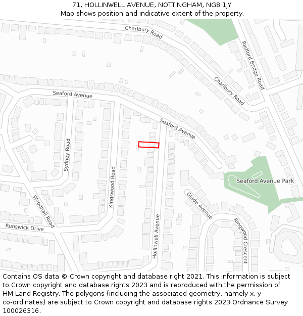 71, HOLLINWELL AVENUE, NOTTINGHAM, NG8 1JY: Location map and indicative extent of plot