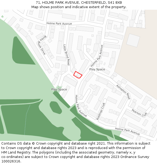 71, HOLME PARK AVENUE, CHESTERFIELD, S41 8XB: Location map and indicative extent of plot
