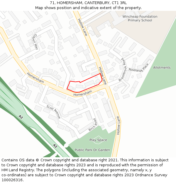 71, HOMERSHAM, CANTERBURY, CT1 3RL: Location map and indicative extent of plot