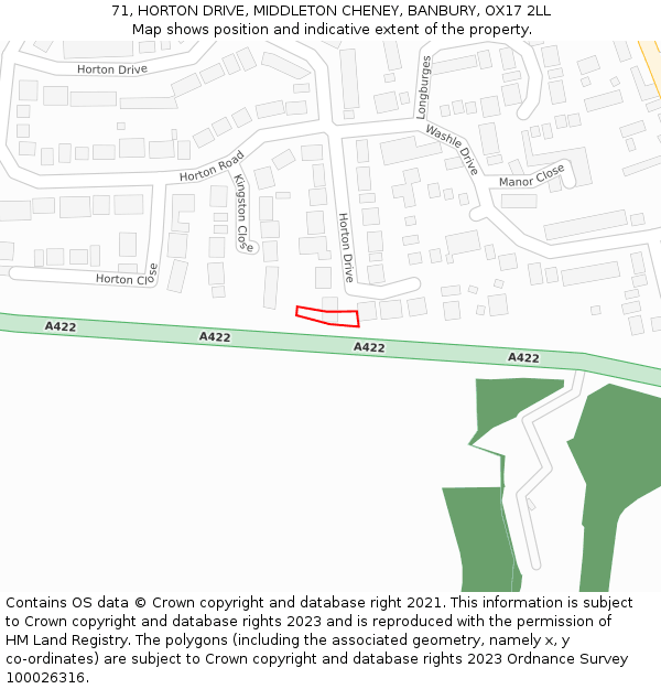 71, HORTON DRIVE, MIDDLETON CHENEY, BANBURY, OX17 2LL: Location map and indicative extent of plot