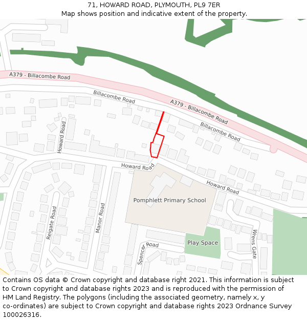 71, HOWARD ROAD, PLYMOUTH, PL9 7ER: Location map and indicative extent of plot