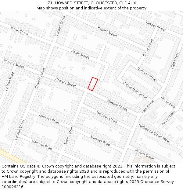 71, HOWARD STREET, GLOUCESTER, GL1 4UX: Location map and indicative extent of plot