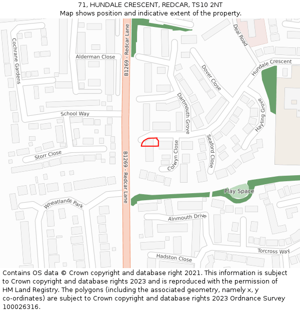 71, HUNDALE CRESCENT, REDCAR, TS10 2NT: Location map and indicative extent of plot