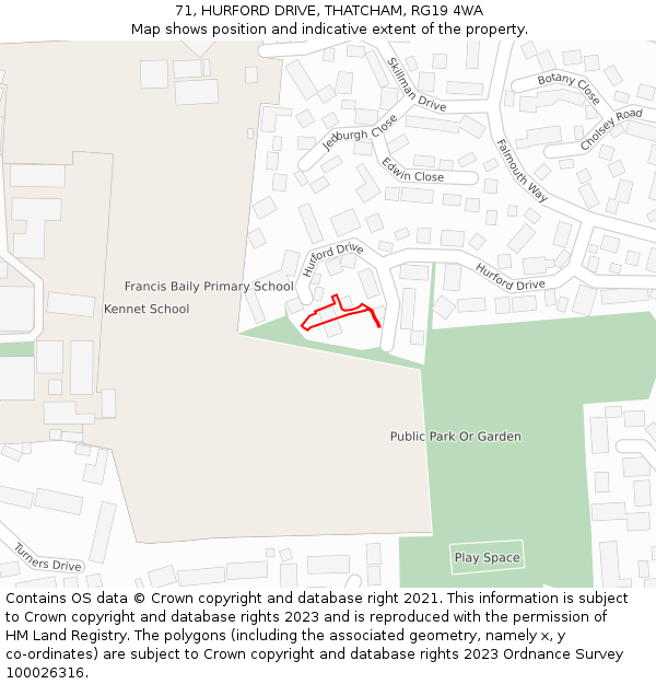 71, HURFORD DRIVE, THATCHAM, RG19 4WA: Location map and indicative extent of plot