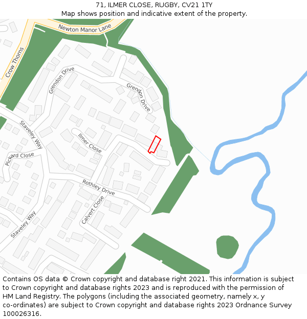 71, ILMER CLOSE, RUGBY, CV21 1TY: Location map and indicative extent of plot