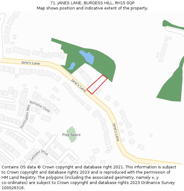 71, JANES LANE, BURGESS HILL, RH15 0QP: Location map and indicative extent of plot