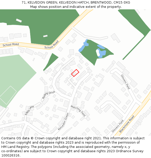 71, KELVEDON GREEN, KELVEDON HATCH, BRENTWOOD, CM15 0XG: Location map and indicative extent of plot