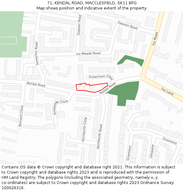 71, KENDAL ROAD, MACCLESFIELD, SK11 8PG: Location map and indicative extent of plot