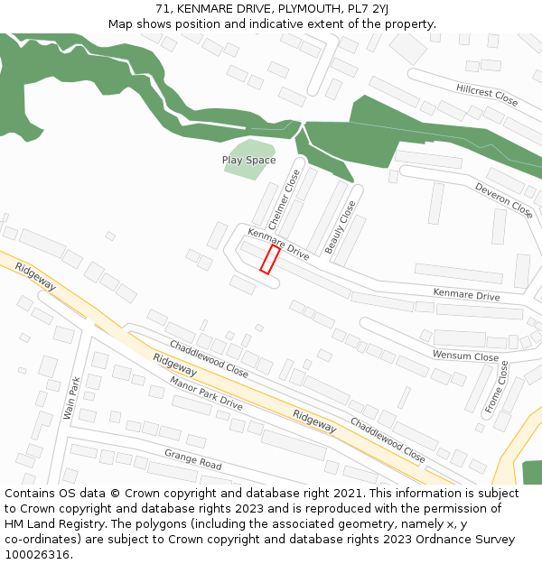 71, KENMARE DRIVE, PLYMOUTH, PL7 2YJ: Location map and indicative extent of plot