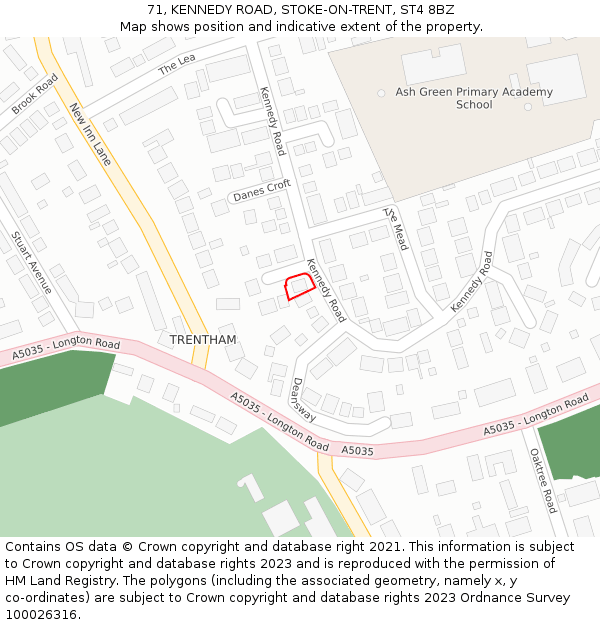 71, KENNEDY ROAD, STOKE-ON-TRENT, ST4 8BZ: Location map and indicative extent of plot