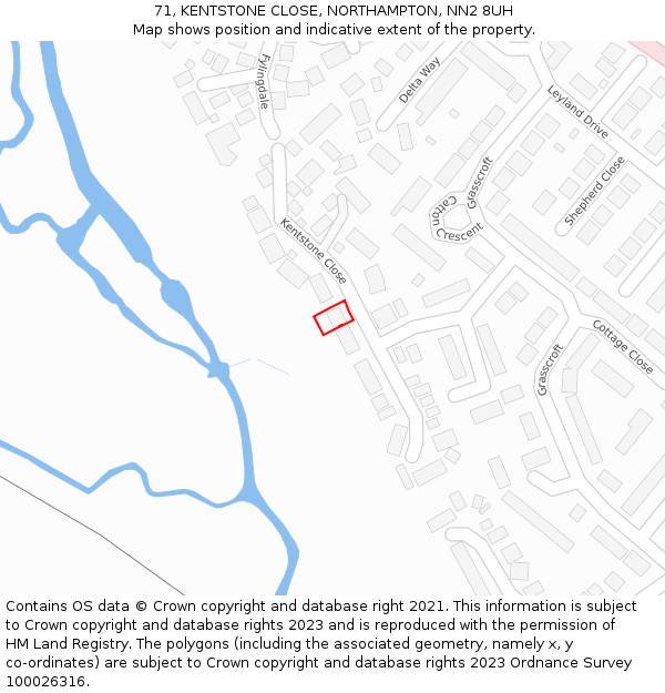 71, KENTSTONE CLOSE, NORTHAMPTON, NN2 8UH: Location map and indicative extent of plot