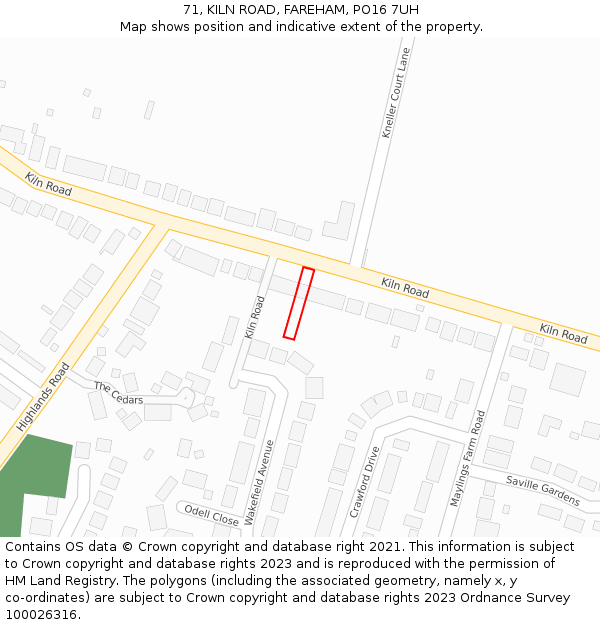71, KILN ROAD, FAREHAM, PO16 7UH: Location map and indicative extent of plot