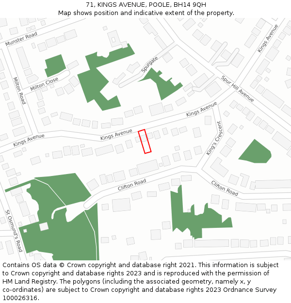 71, KINGS AVENUE, POOLE, BH14 9QH: Location map and indicative extent of plot