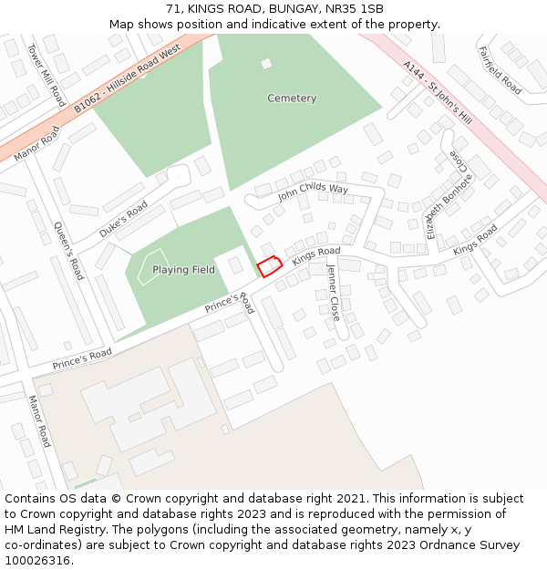 71, KINGS ROAD, BUNGAY, NR35 1SB: Location map and indicative extent of plot