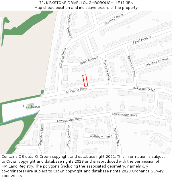 71, KIRKSTONE DRIVE, LOUGHBOROUGH, LE11 3RN: Location map and indicative extent of plot