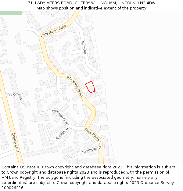 71, LADY MEERS ROAD, CHERRY WILLINGHAM, LINCOLN, LN3 4BW: Location map and indicative extent of plot