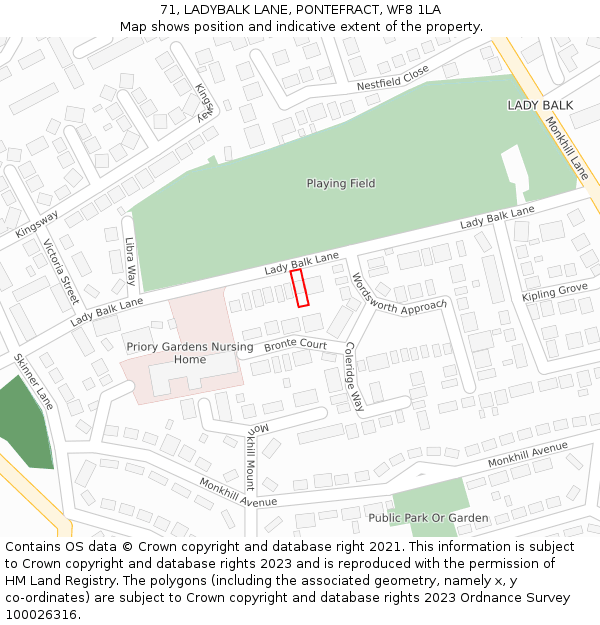 71, LADYBALK LANE, PONTEFRACT, WF8 1LA: Location map and indicative extent of plot