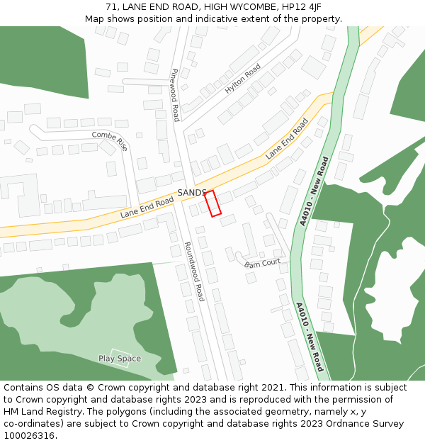 71, LANE END ROAD, HIGH WYCOMBE, HP12 4JF: Location map and indicative extent of plot