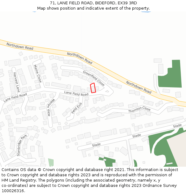 71, LANE FIELD ROAD, BIDEFORD, EX39 3RD: Location map and indicative extent of plot
