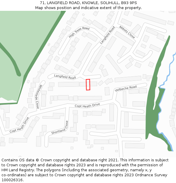 71, LANGFIELD ROAD, KNOWLE, SOLIHULL, B93 9PS: Location map and indicative extent of plot