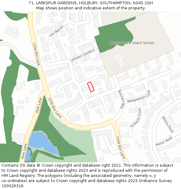 71, LARKSPUR GARDENS, HOLBURY, SOUTHAMPTON, SO45 2QH: Location map and indicative extent of plot