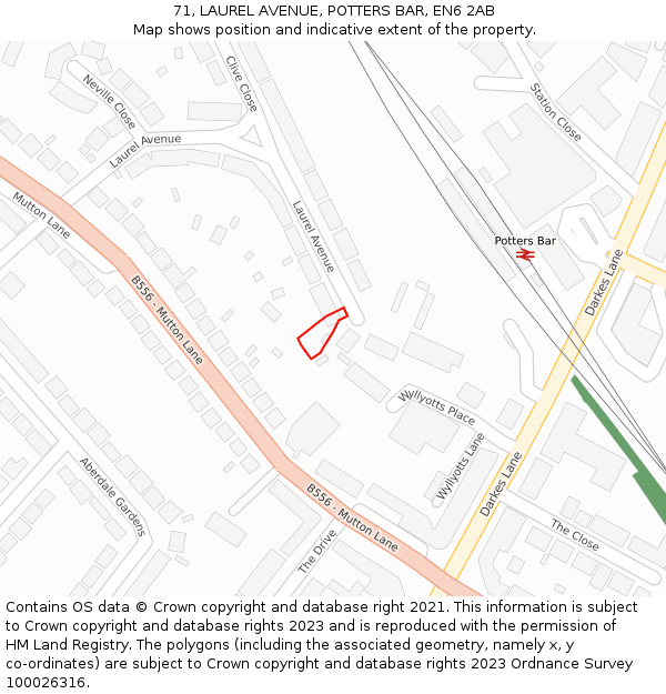 71, LAUREL AVENUE, POTTERS BAR, EN6 2AB: Location map and indicative extent of plot