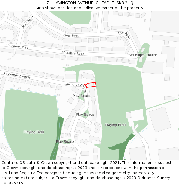 71, LAVINGTON AVENUE, CHEADLE, SK8 2HQ: Location map and indicative extent of plot