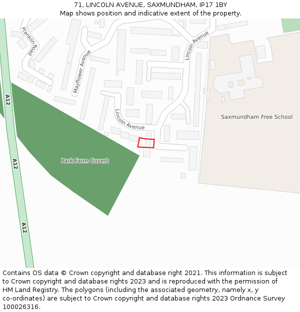 71, LINCOLN AVENUE, SAXMUNDHAM, IP17 1BY: Location map and indicative extent of plot