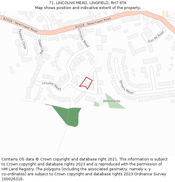 71, LINCOLNS MEAD, LINGFIELD, RH7 6TA: Location map and indicative extent of plot