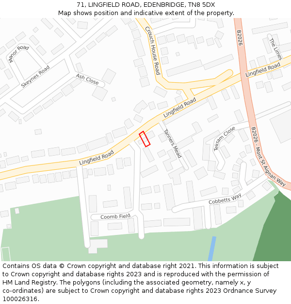 71, LINGFIELD ROAD, EDENBRIDGE, TN8 5DX: Location map and indicative extent of plot