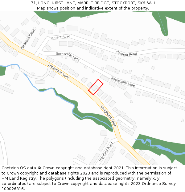 71, LONGHURST LANE, MARPLE BRIDGE, STOCKPORT, SK6 5AH: Location map and indicative extent of plot