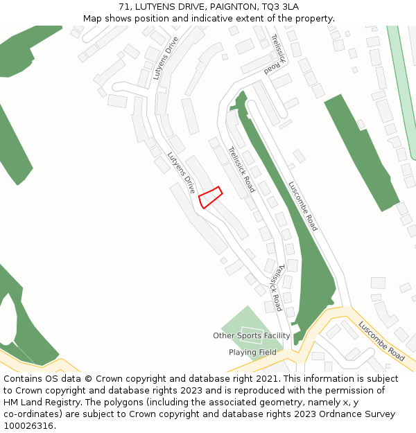 71, LUTYENS DRIVE, PAIGNTON, TQ3 3LA: Location map and indicative extent of plot