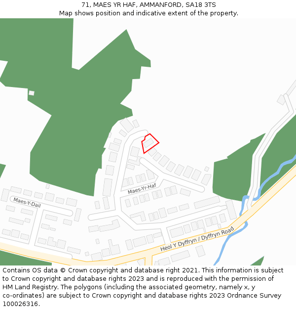 71, MAES YR HAF, AMMANFORD, SA18 3TS: Location map and indicative extent of plot