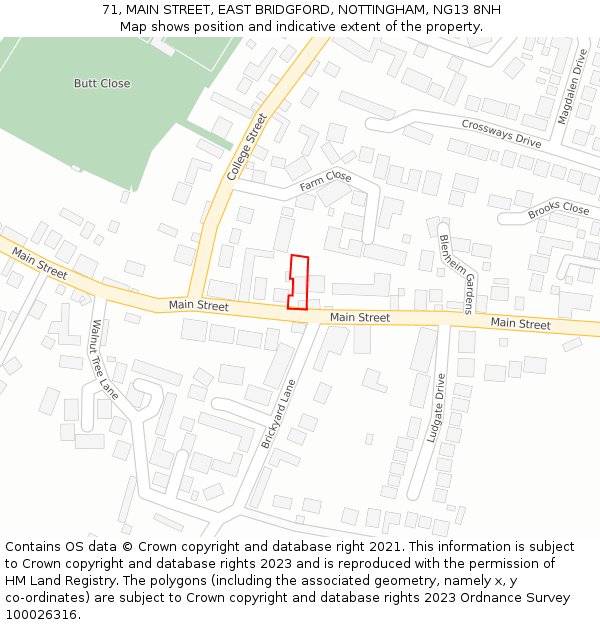 71, MAIN STREET, EAST BRIDGFORD, NOTTINGHAM, NG13 8NH: Location map and indicative extent of plot