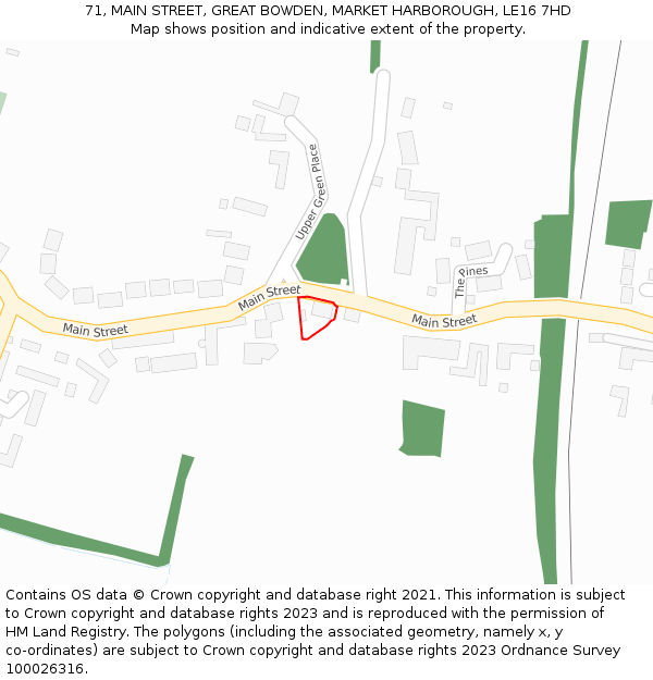 71, MAIN STREET, GREAT BOWDEN, MARKET HARBOROUGH, LE16 7HD: Location map and indicative extent of plot