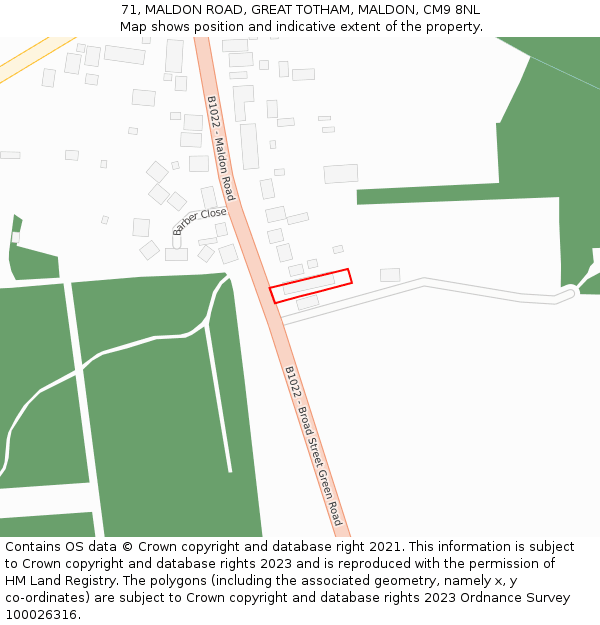 71, MALDON ROAD, GREAT TOTHAM, MALDON, CM9 8NL: Location map and indicative extent of plot