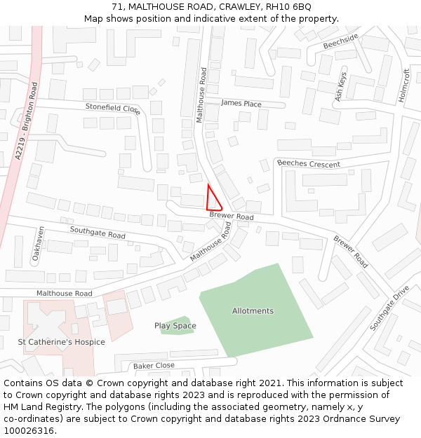 71, MALTHOUSE ROAD, CRAWLEY, RH10 6BQ: Location map and indicative extent of plot