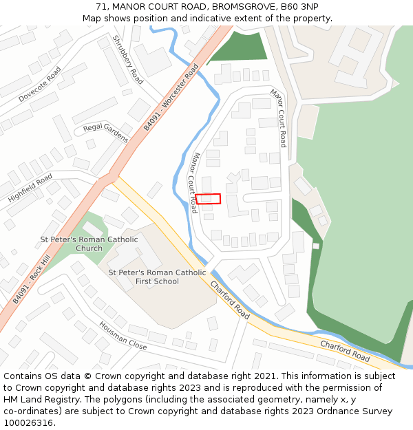 71, MANOR COURT ROAD, BROMSGROVE, B60 3NP: Location map and indicative extent of plot