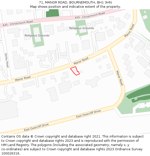 71, MANOR ROAD, BOURNEMOUTH, BH1 3HN: Location map and indicative extent of plot