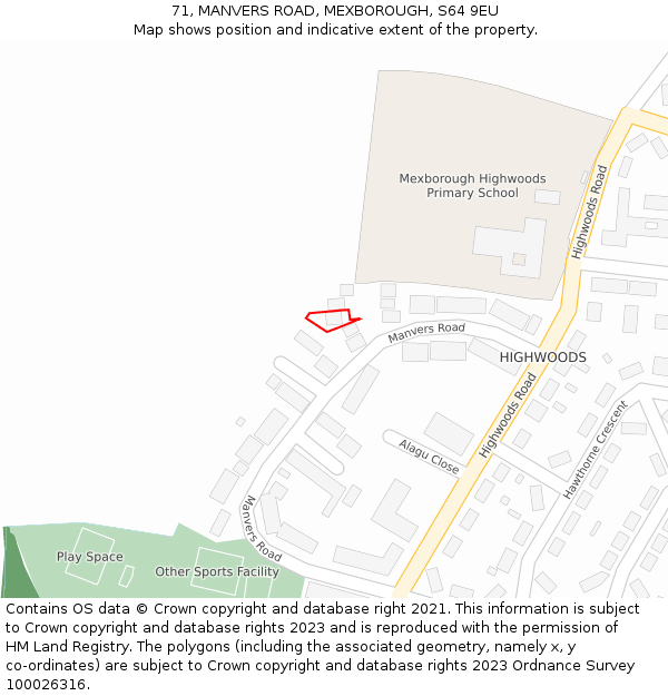 71, MANVERS ROAD, MEXBOROUGH, S64 9EU: Location map and indicative extent of plot