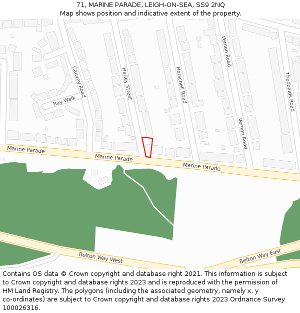 71, MARINE PARADE, LEIGH-ON-SEA, SS9 2NQ: Location map and indicative extent of plot