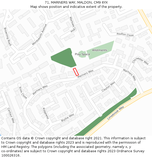 71, MARINERS WAY, MALDON, CM9 6YX: Location map and indicative extent of plot