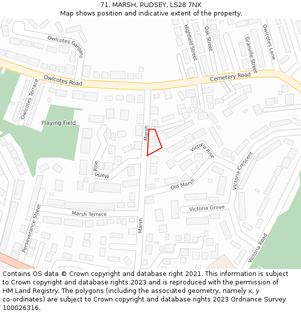 71, MARSH, PUDSEY, LS28 7NX: Location map and indicative extent of plot