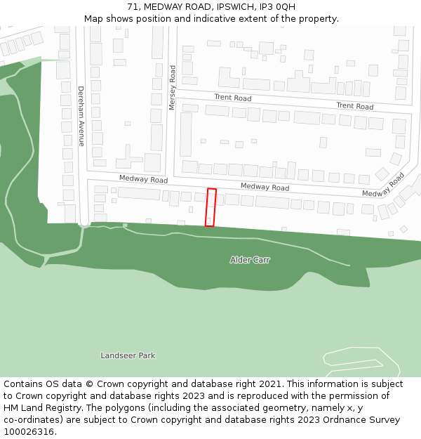 71, MEDWAY ROAD, IPSWICH, IP3 0QH: Location map and indicative extent of plot