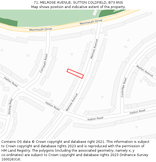 71, MELROSE AVENUE, SUTTON COLDFIELD, B73 6NS: Location map and indicative extent of plot